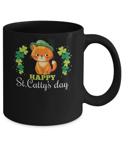 Happy St Catty's St. Patrick's Day Lucky Cat Gift Mug-Coffee Mug-11oz Mug-Black