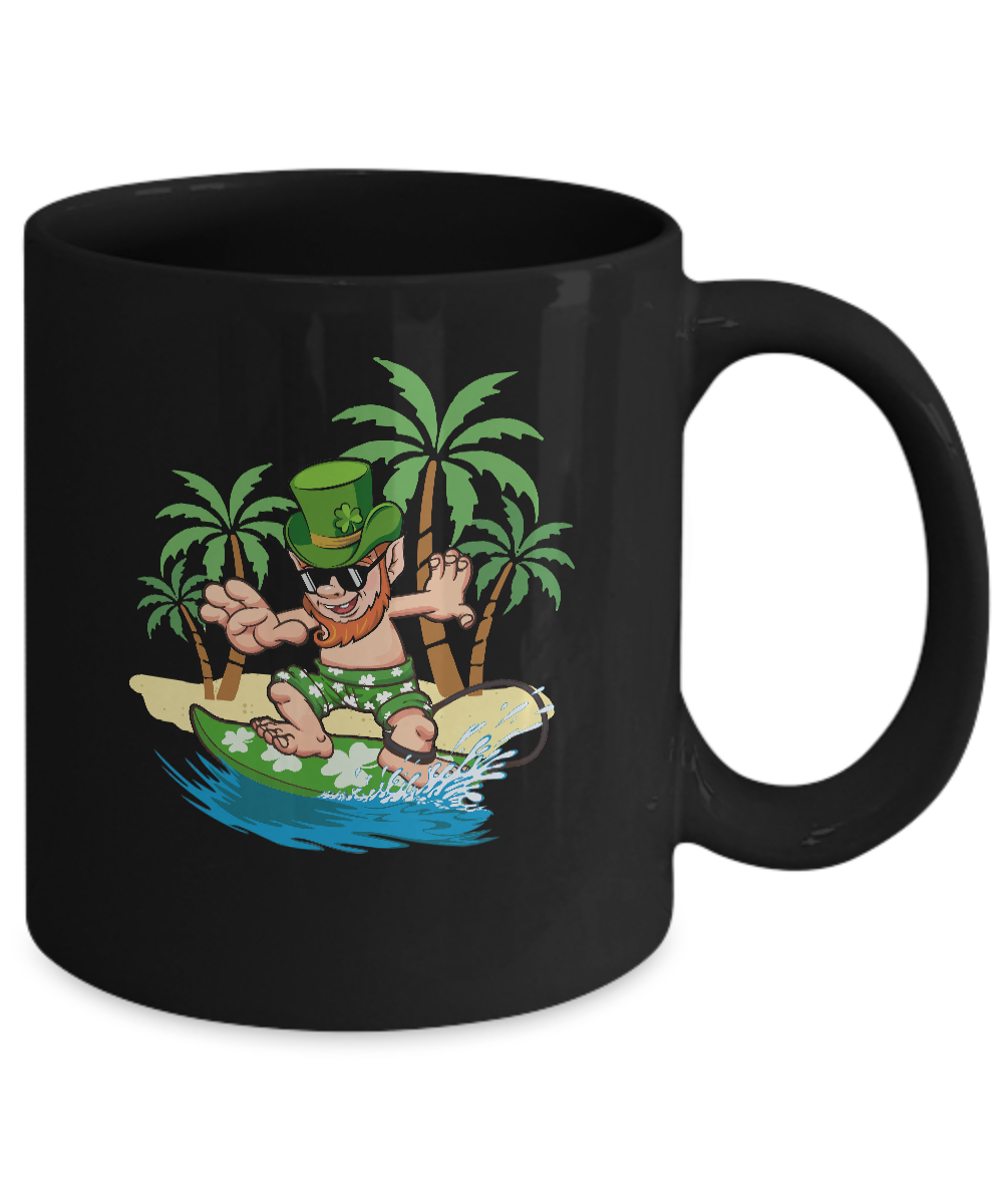 St Patricks Day Hawaiian Leprechaun Surfing Mug-Coffee Mug-11oz Mug-Black