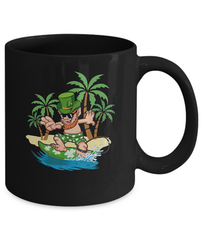 St Patricks Day Hawaiian Leprechaun Surfing Mug-Coffee Mug-11oz Mug-Black