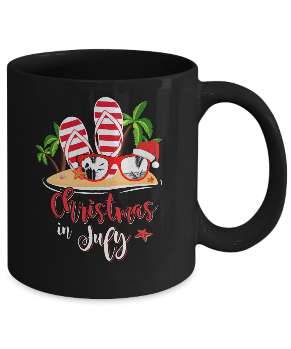 Flip Flop Sunglasses Christmas In July Summer Vacation Beach Mug-Coffee Mug-11oz Mug-Black