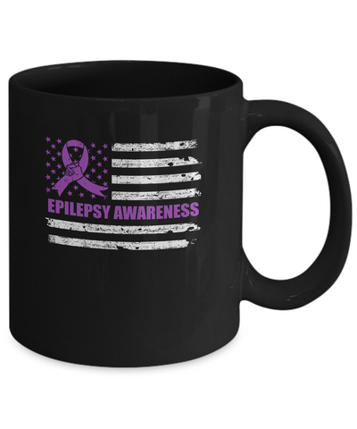 Purple Ribbon Epilepsy Awareness US Flag Mug-Coffee Mug-11oz Mug-Black