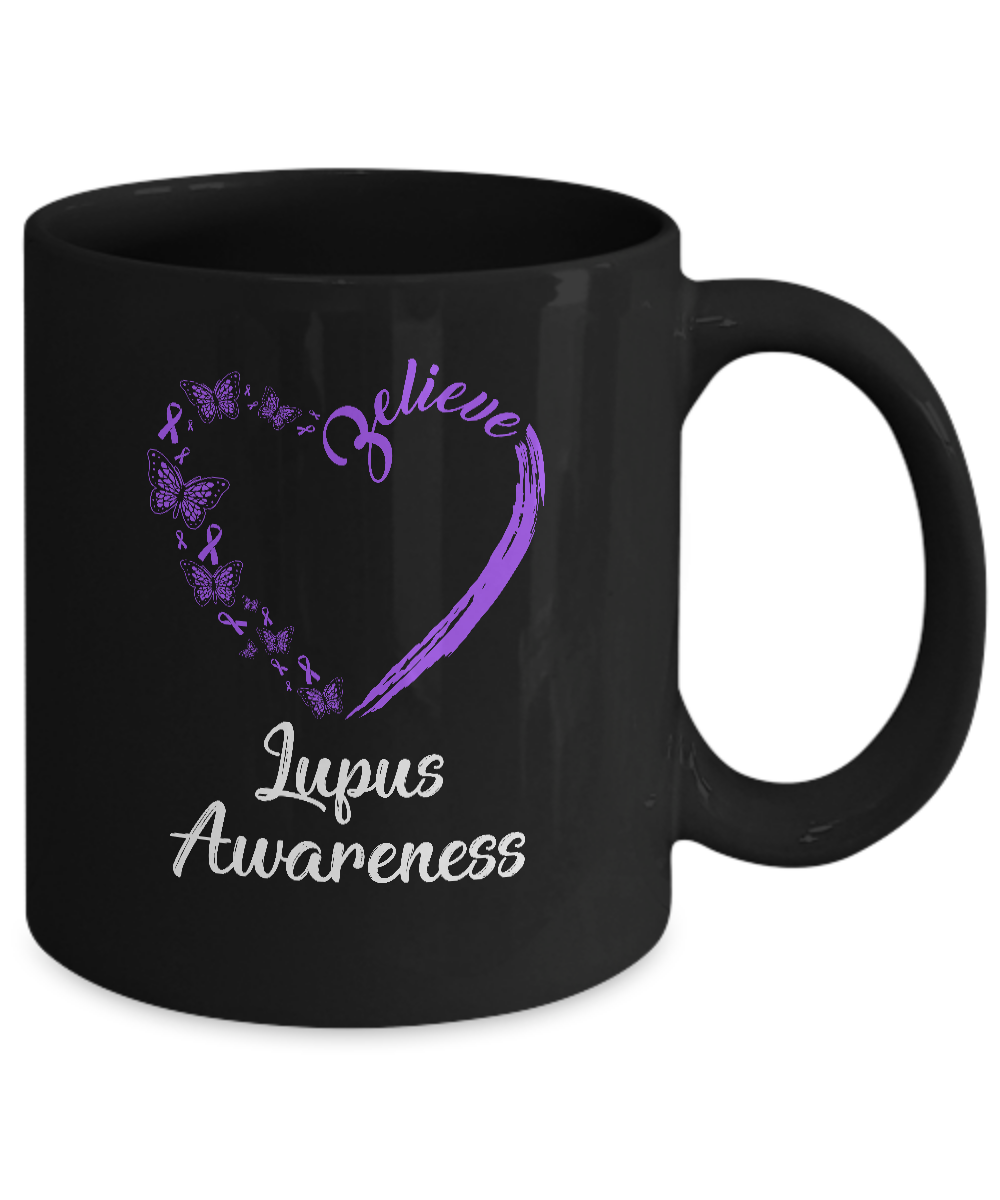 Butterfly Believe Lupus Awareness Ribbon Gifts Mug-Coffee Mug-11oz Mug-Black