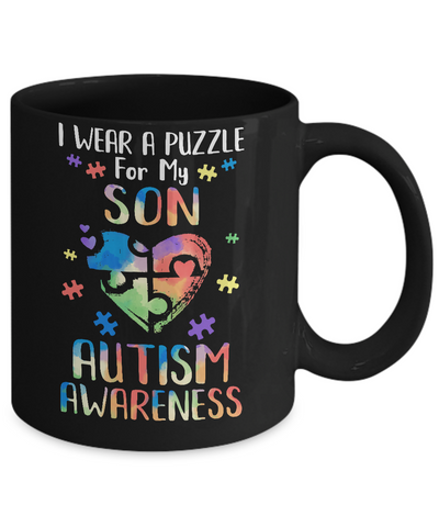 I Wear A Puzzle For My Son Autism Awareness Mug-Coffee Mug-11oz Mug-Black