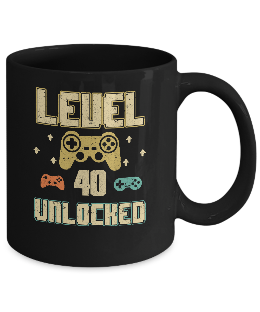Level 40 Unlocked Video Gamer 40th Birthday Gift Mug-Coffee Mug-11oz Mug-Black