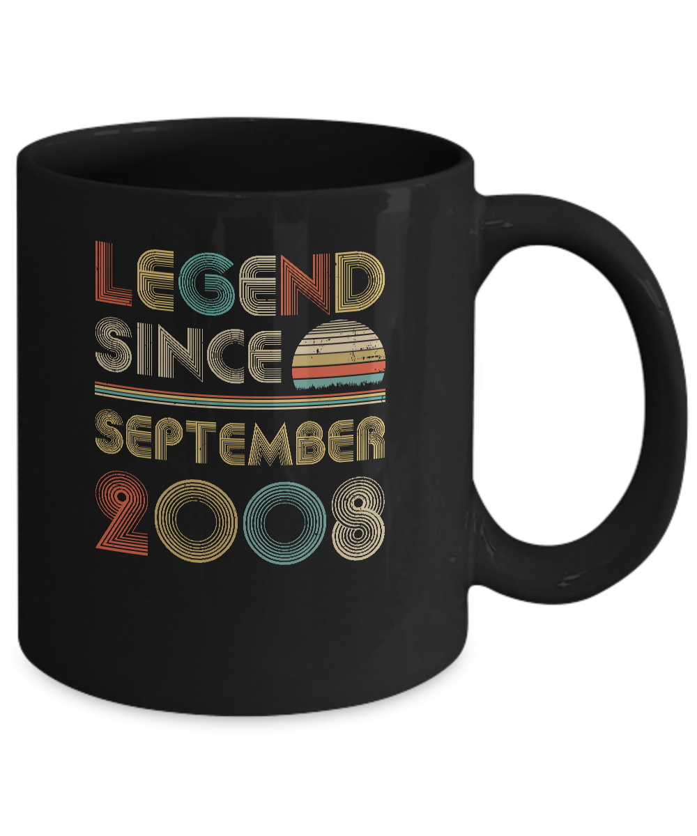 Legend Since September 2008 Vintage 13th Birthday Gifts Youth Mug-Coffee Mug-11oz Mug-Black