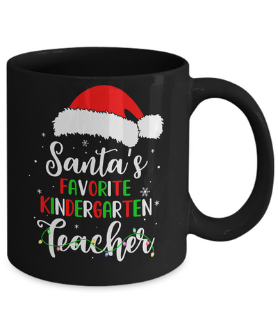 Santa's Favorite Kindergarten Teacher Santa Hat Christmas Light Mug-Coffee Mug-11oz Mug-Black