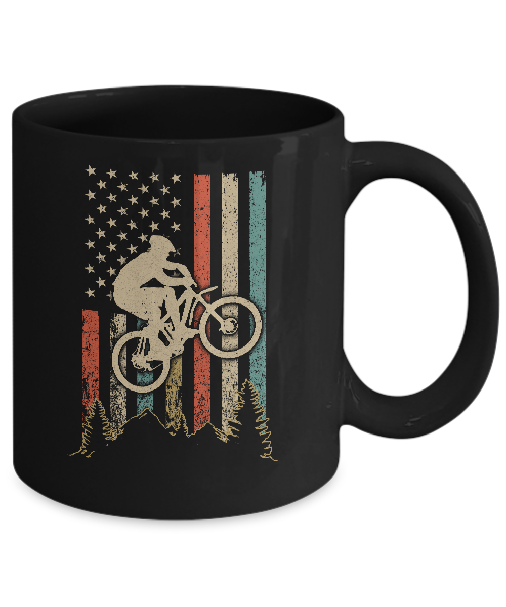 Vintage Mountain Bike US FLag Retro Biking Style MTB Mug-Coffee Mug-11oz Mug-Black