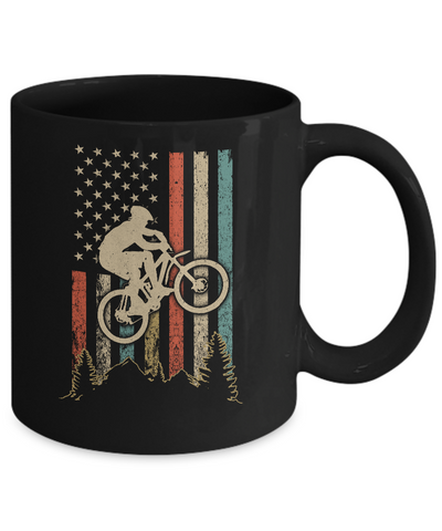 Vintage Mountain Bike US FLag Retro Biking Style MTB Mug-Coffee Mug-11oz Mug-Black