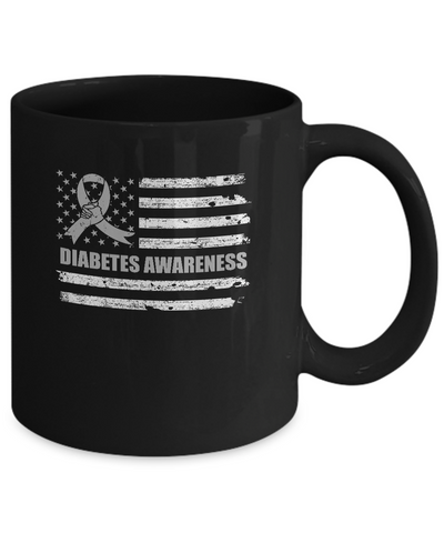 Gray Ribbon Diabetes Awareness US Flag Mug-Coffee Mug-11oz Mug-Black