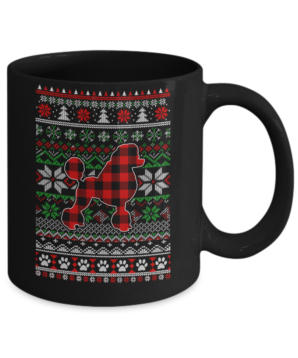 Poodle Red Plaid Ugly Christmas Sweater Gifts Mug-Coffee Mug-11oz Mug-Black
