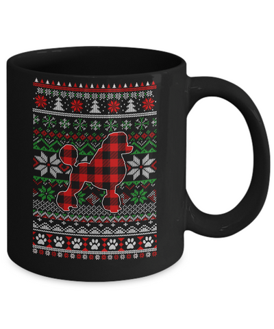 Poodle Red Plaid Ugly Christmas Sweater Gifts Mug-Coffee Mug-11oz Mug-Black