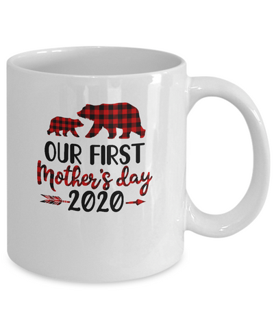 Our First Mothers Day Mommy Baby 2020 Red Plaid Bear Mug-Coffee Mug-11oz Mug-White