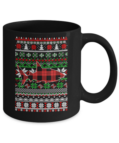 Shark Red Plaid Ugly Christmas Sweater Funny Gifts Mug-Coffee Mug-11oz Mug-Black