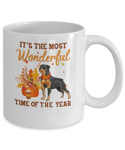 Rottweiler Autumn It's The Most Wonderful Time Of The Year Mug-Coffee Mug-11oz Mug-White