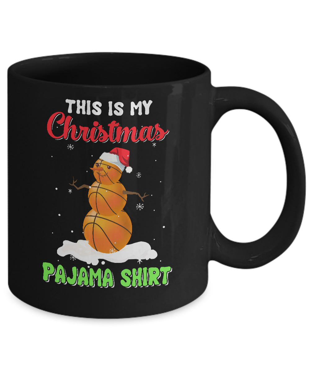 This Is My Christmas Pajama Xmas Snowman Basketball Mug-Coffee Mug-11oz Mug-Black
