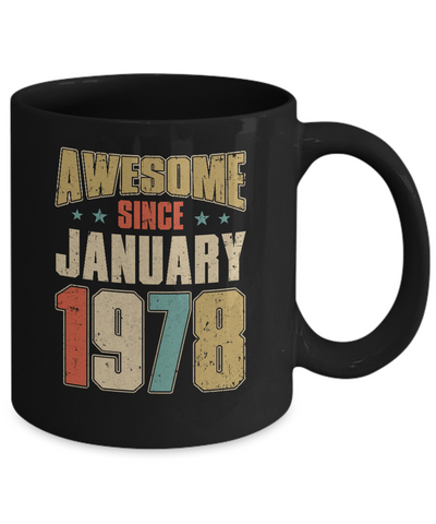 Vintage Retro Awesome Since January 1978 43th Birthday Mug-Coffee Mug-11oz Mug-Black