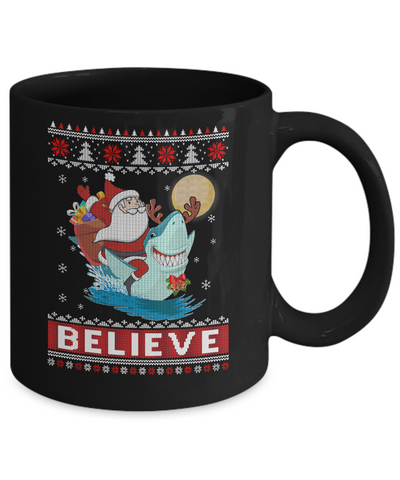 Believe In Santa Riding Shark Ugly Christmas Sweater Mug-Coffee Mug-11oz Mug-Black