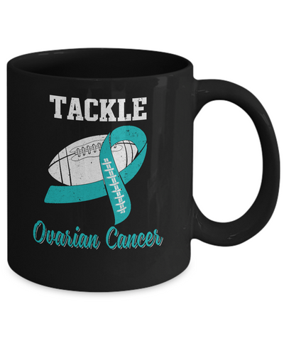Football Survivor Tackle Teal Ovarian Cancer Awareness Mug-Coffee Mug-11oz Mug-Black