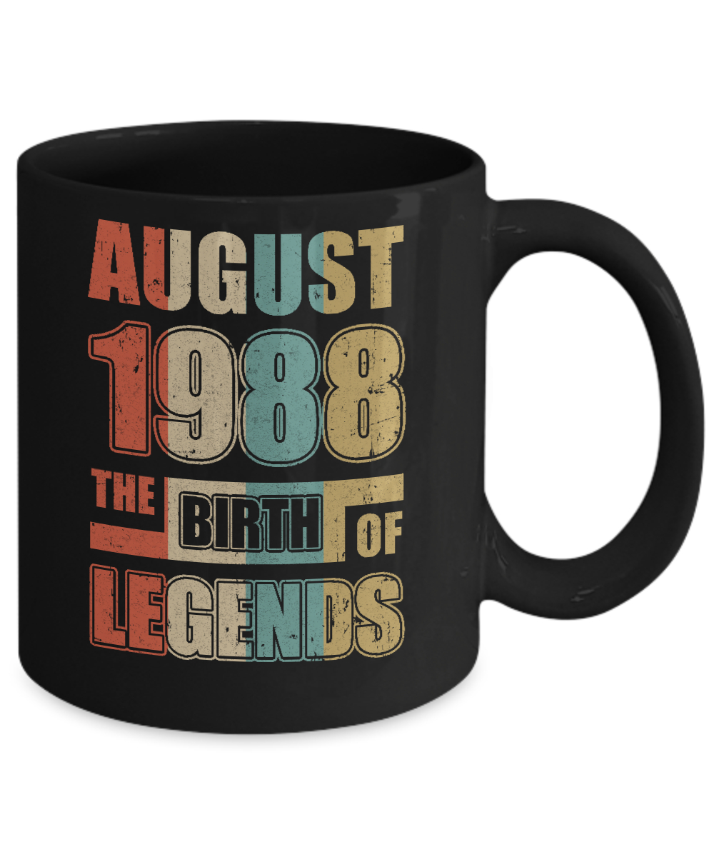 Vintage Retro August 1988 Birth Of Legends 33th Birthday Mug-Coffee Mug-11oz Mug-Black