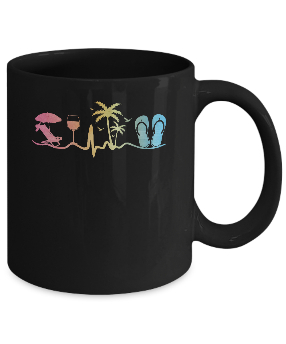 Heartbeat Palm Tree Wine Glass Flip Flop Summer Mug-Coffee Mug-11oz Mug-Black