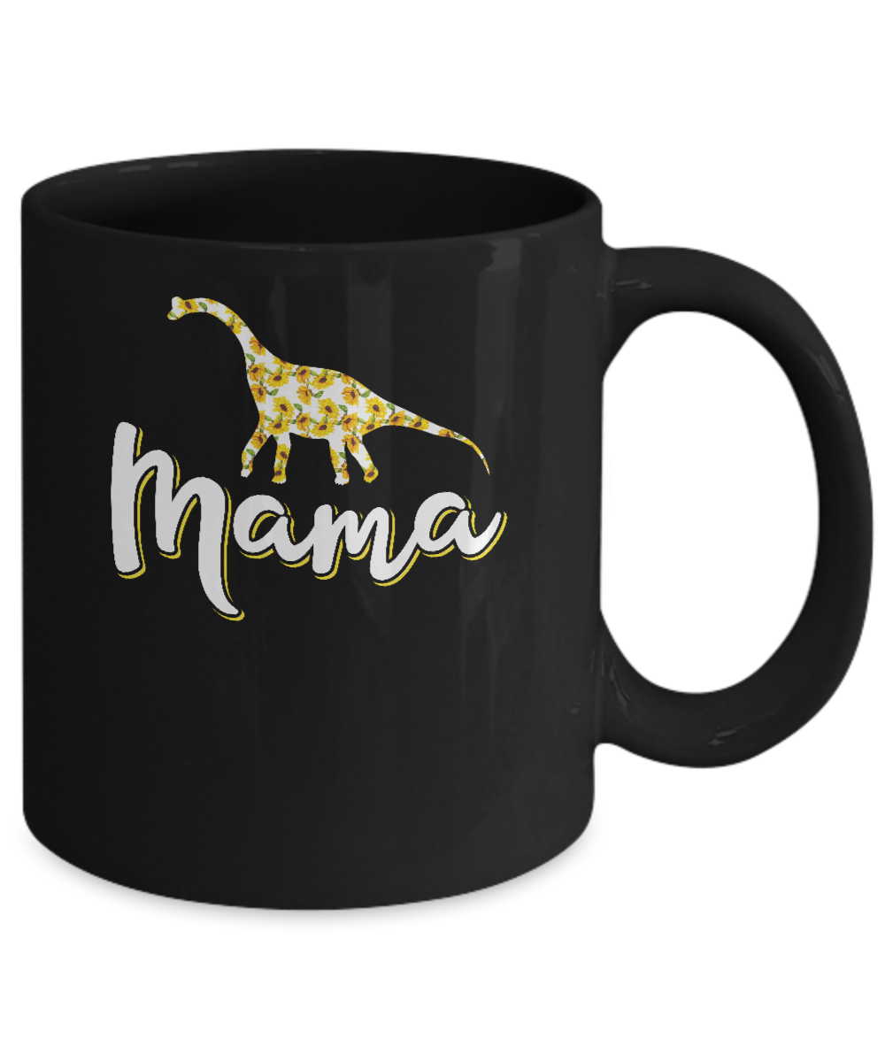 Sunflower Mama Saurus Dinosaur Mothers Day Gift Mug-Coffee Mug-11oz Mug-Black