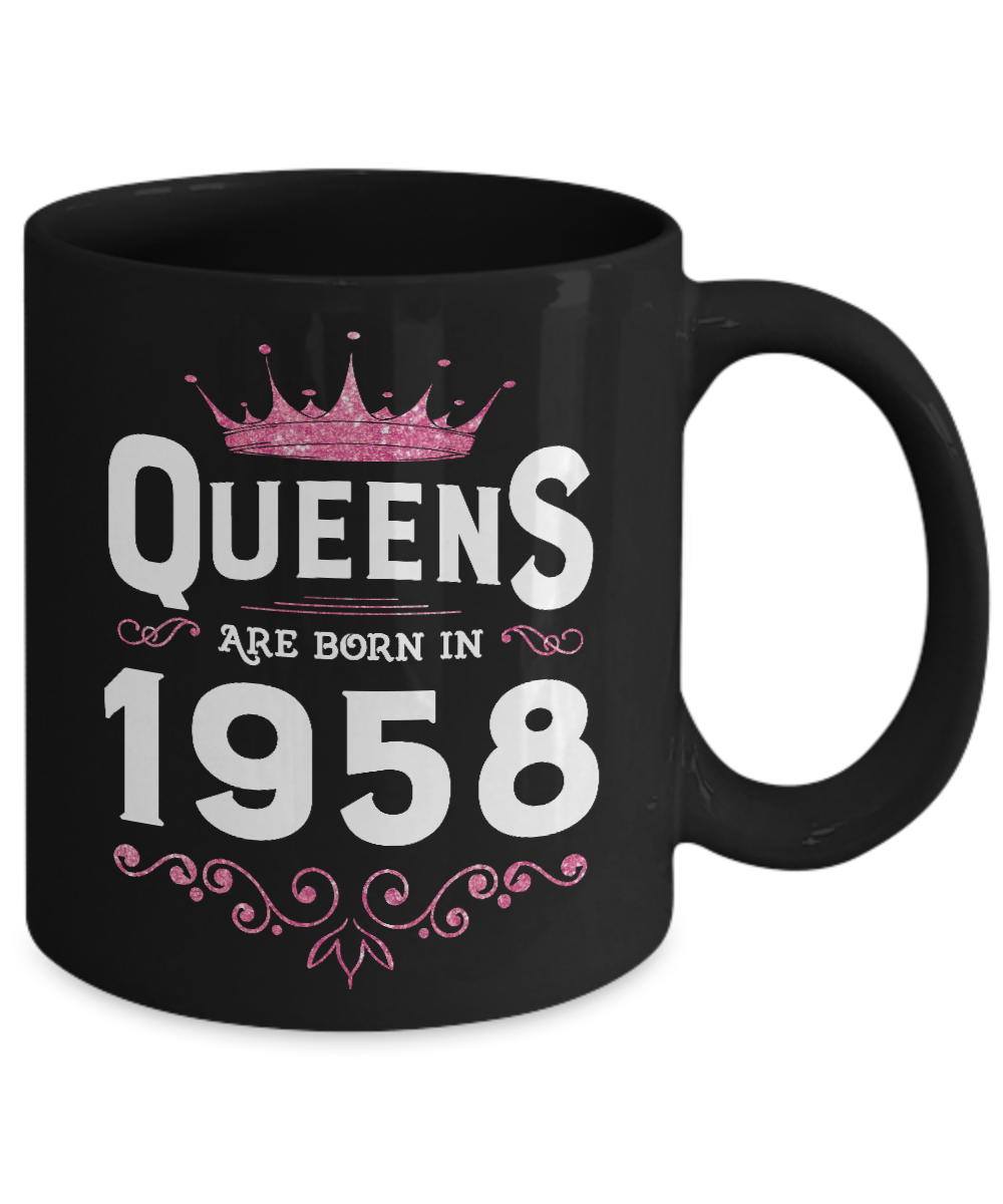 Queens Are Born In 1958 Birthday Gift-Coffee Mug-11oz Mug-Black