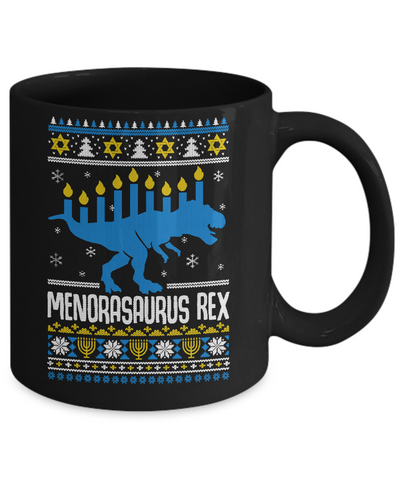 Funny Ugly Hanukkah Dinosaur T-Rex Menorasaurus Sweater Mug-Coffee Mug-11oz Mug-Black