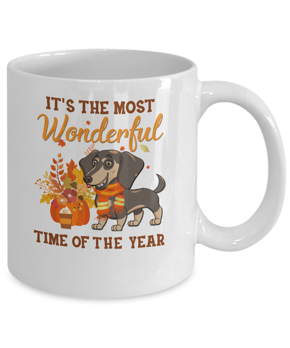 Dachshund Autumn It's The Most Wonderful Time Of The Year Mug-Coffee Mug-11oz Mug-White