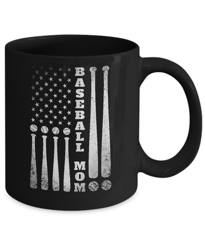 American Flag Vintage Baseball Mom Mother's Day Mug-Coffee Mug-11oz Mug-Black