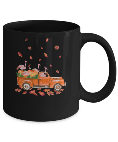 Happy Halloween Flamingo Fall Autumn Pumpkin Truck Mug-Coffee Mug-11oz Mug-Black