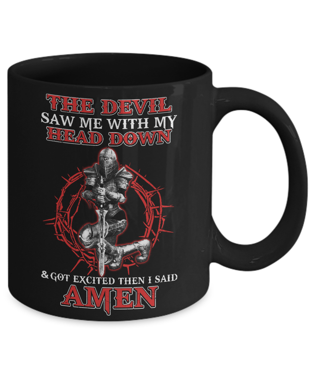 Warrior Woman The Devil Saw Me My Head Down Excited Said Amen Mug-Coffee Mug-11oz Mug-Black