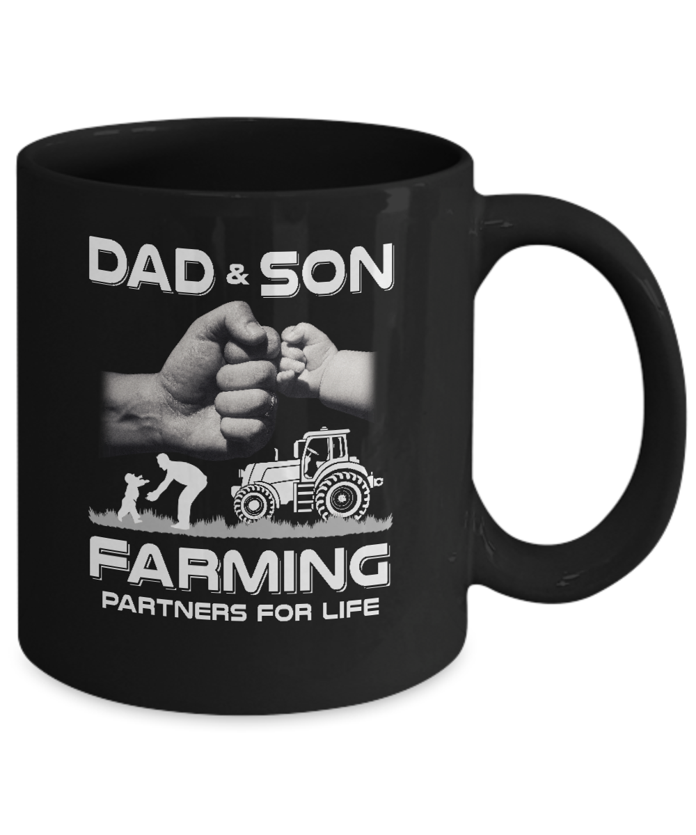 Farmer Dad And Son Farming Partners For Life Fathers Day Mug-Coffee Mug-11oz Mug-Black