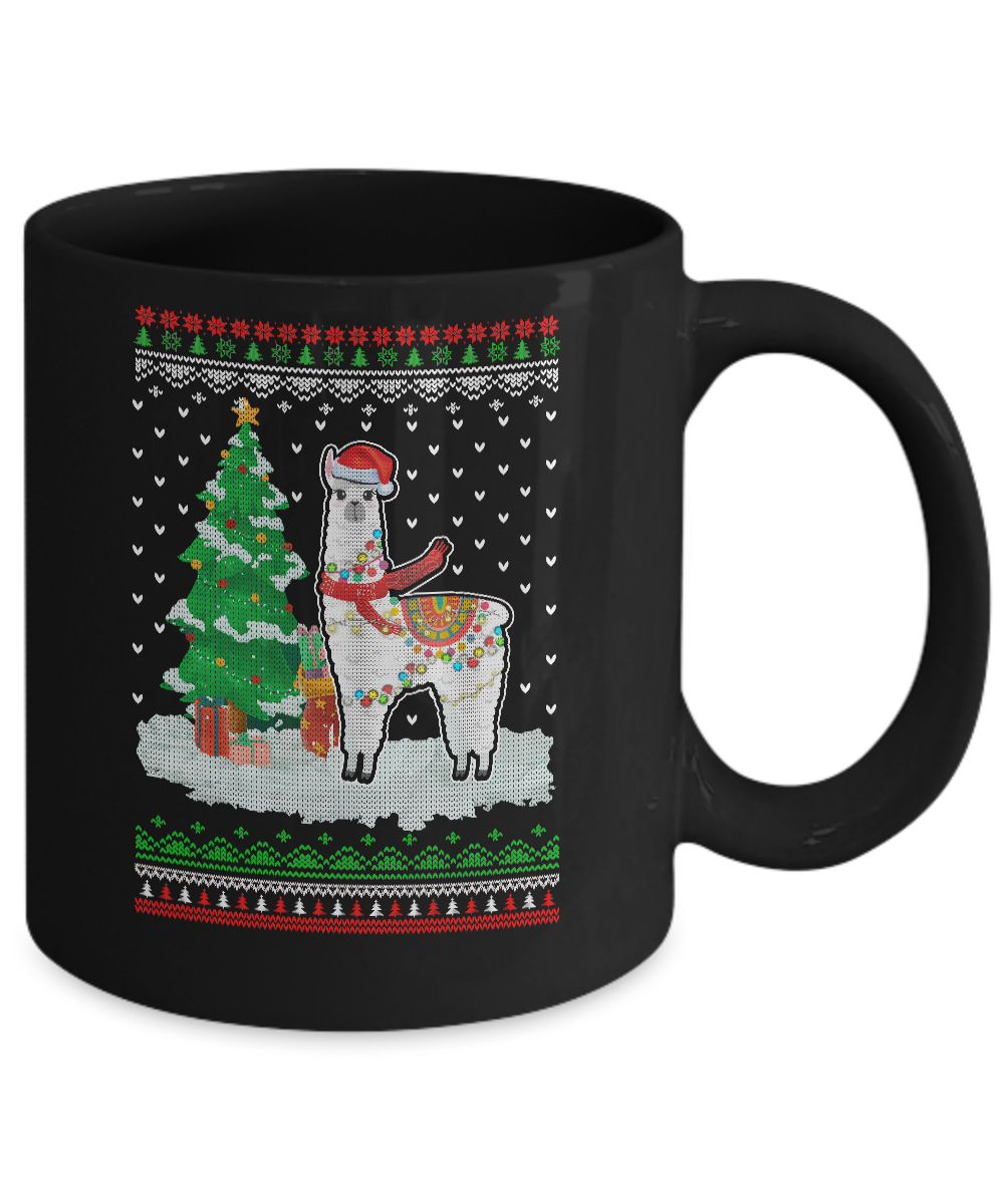 Xmas Alpaca Llama Santa Hat Ugly Christmas Sweater Mug-Coffee Mug-11oz Mug-Black
