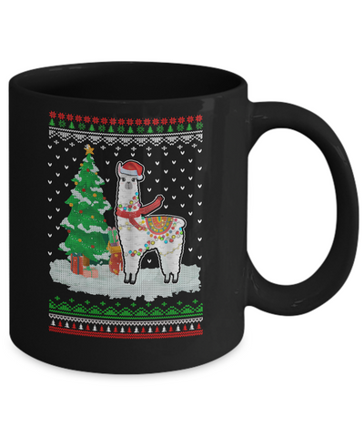 Xmas Alpaca Llama Santa Hat Ugly Christmas Sweater Mug-Coffee Mug-11oz Mug-Black