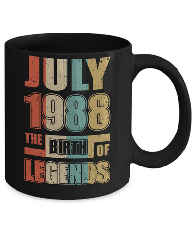 Vintage Retro July 1988 Birth Of Legends 33th Birthday Mug-Coffee Mug-11oz Mug-Black