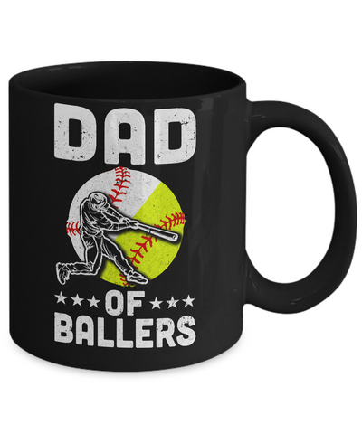 Dad Of Ballers Funny Dad Baseball Softball Fathers Day Mug-Coffee Mug-11oz Mug-Black