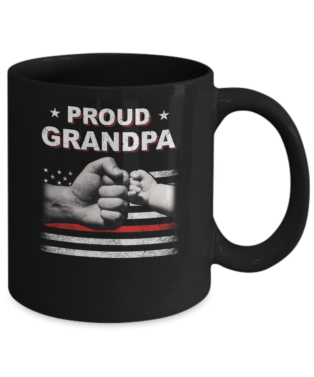 Proud Grandpa Fireman Firefighter Thin Red Line Flag Fathers Day Mug-Coffee Mug-11oz Mug-Black