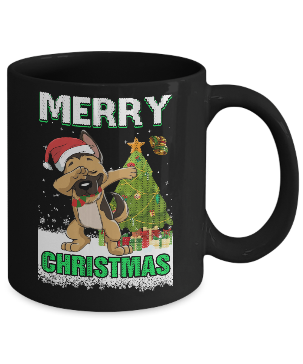 Cute German Shepherd Claus Merry Christmas Ugly Sweater Mug-Coffee Mug-11oz Mug-Black