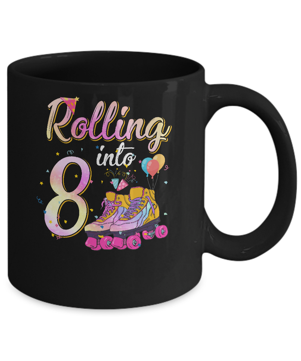 8 Years Old Birthday Girls Roller Skates 80's 8th Birthday Mug-Coffee Mug-11oz Mug-Black