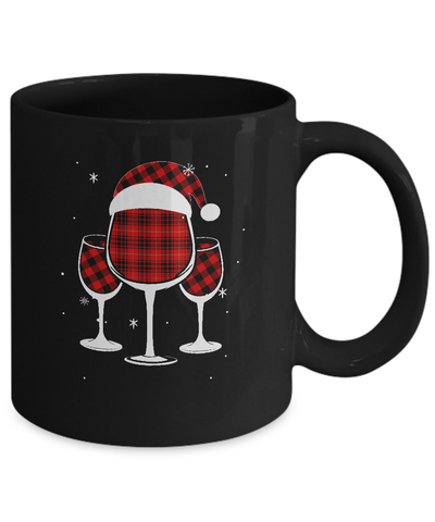 Red Plaid Buffalo Wine Santa Hat Christmas Mug-Coffee Mug-11oz Mug-Black