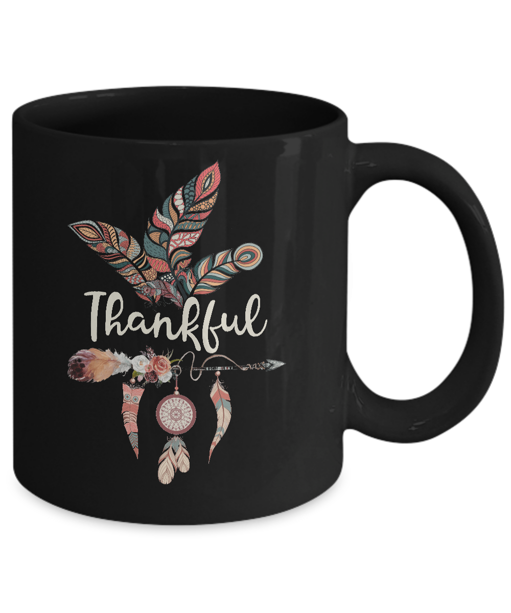 Thankful Feather And Arrow Fall Vintage Thanksgiving Mug-Coffee Mug-11oz Mug-Black