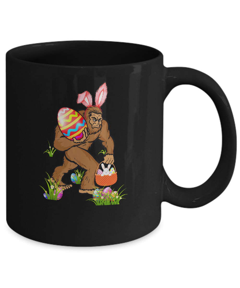 Funny Bigfoot Bunny Hunting Eggs Easter Day Mug-Coffee Mug-11oz Mug-Black