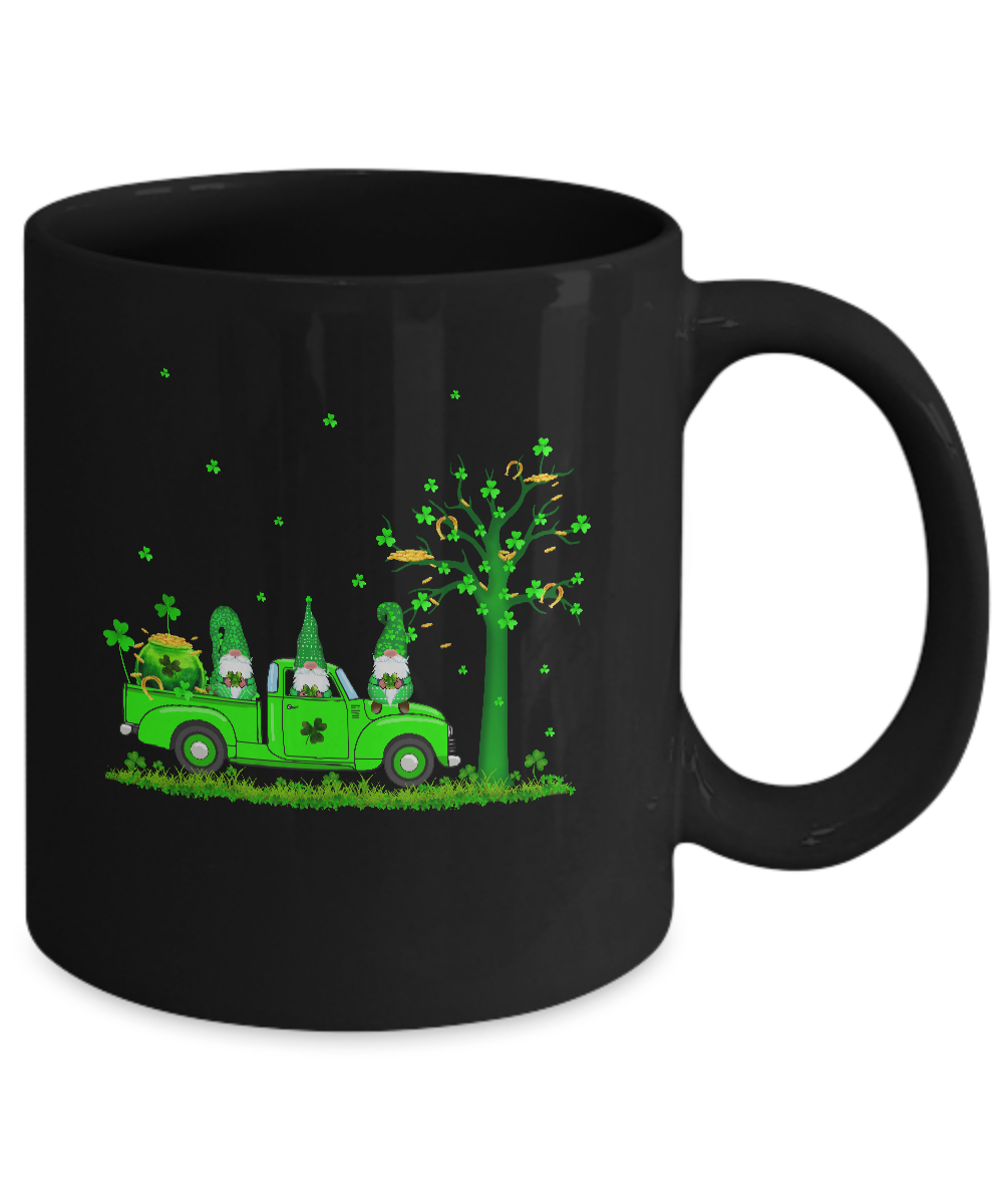 Irish Three Green Gnome Truck Shamrock St Patricks Day Gift Mug-Coffee Mug-11oz Mug-Black