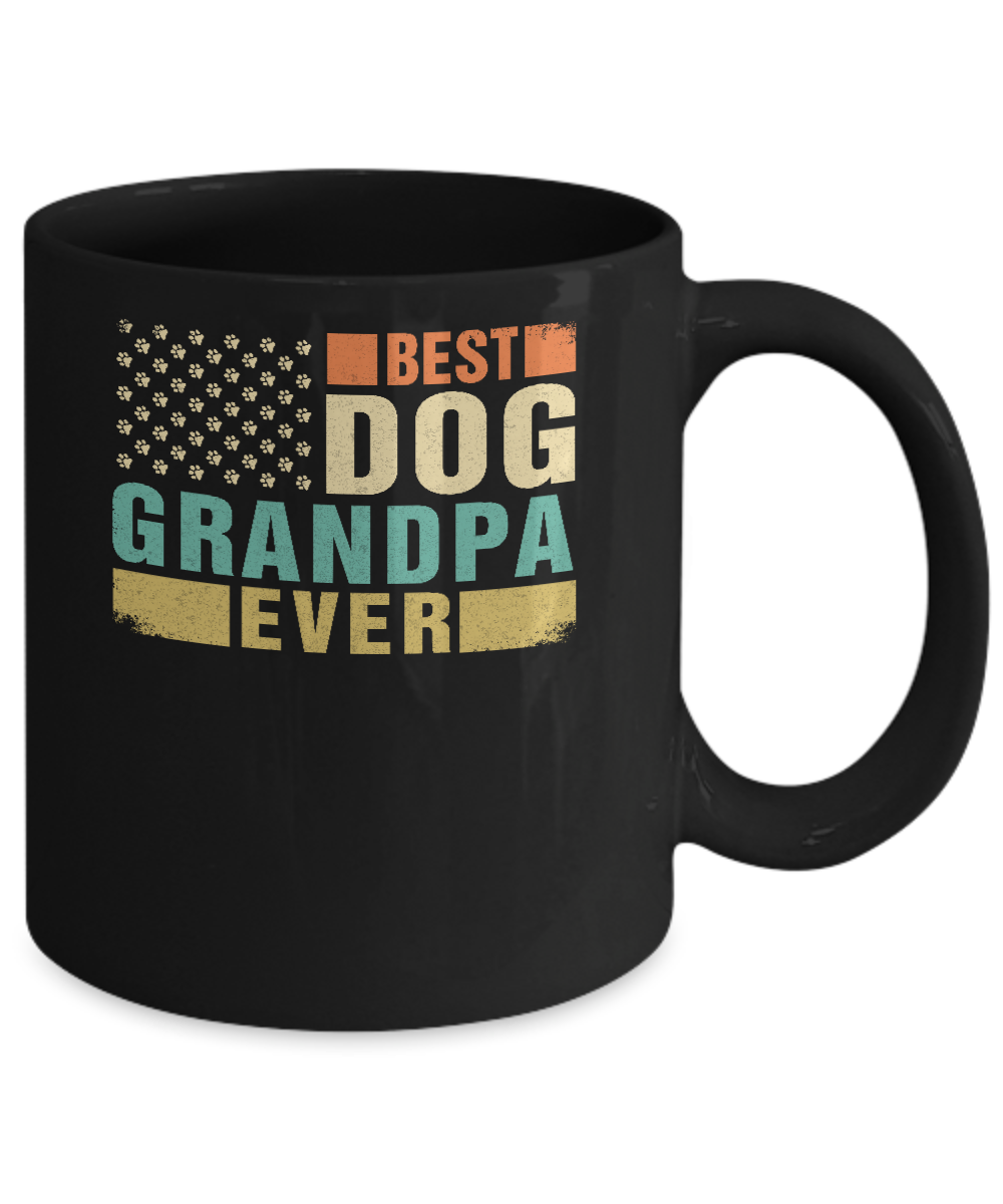 Vintage Retro BEST DOG GRANDPA EVER American Flag Fathers Day Mug-Coffee Mug-11oz Mug-Black