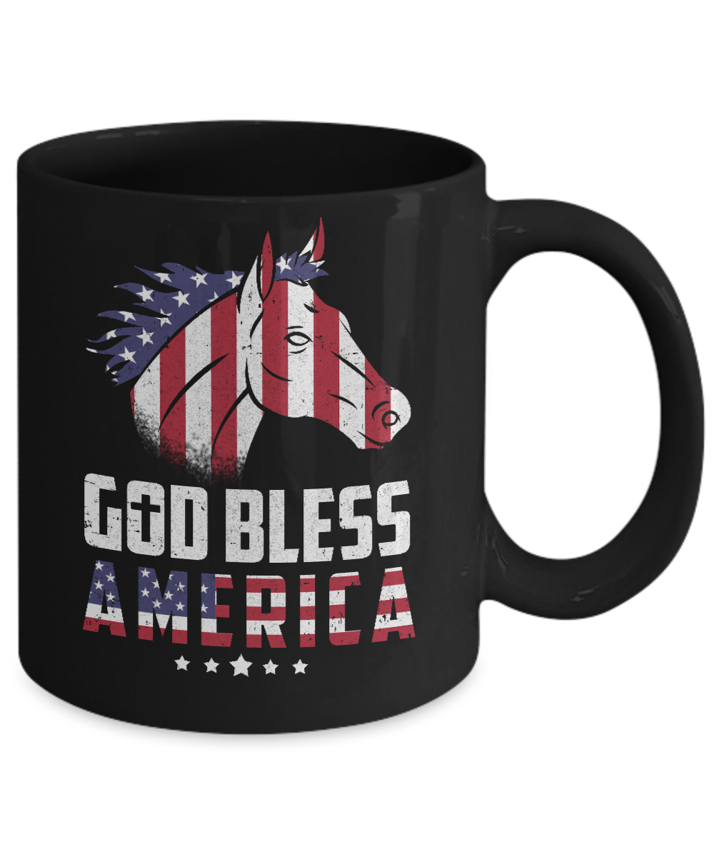 God Bless America Horse American Flag 4Th Of July Mug-Coffee Mug-11oz Mug-Black
