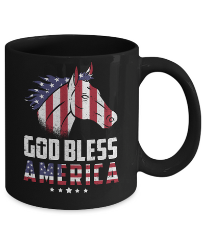 God Bless America Horse American Flag 4Th Of July Mug-Coffee Mug-11oz Mug-Black