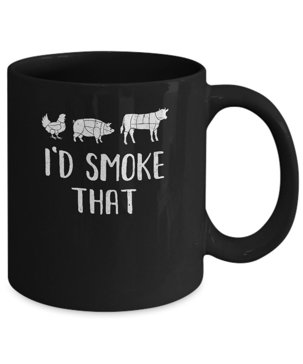 I'd Smoke That Fun BBQ Barbecue Smoker Chef Mug-Coffee Mug-11oz Mug-Black
