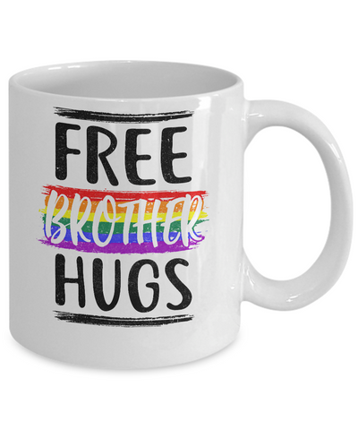 Free Brother Hugs Rainbow heart LGBT Pride Month Mug-Coffee Mug-11oz Mug-White