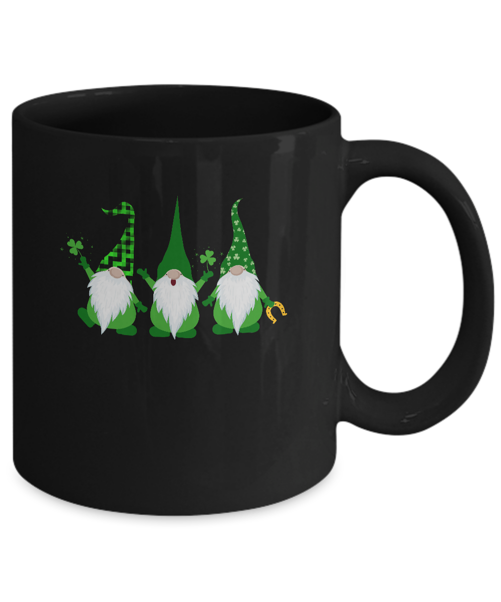 Three Gnomes Holding Shamrocks St Patricks Day Boys Girls Mug-Coffee Mug-11oz Mug-Black