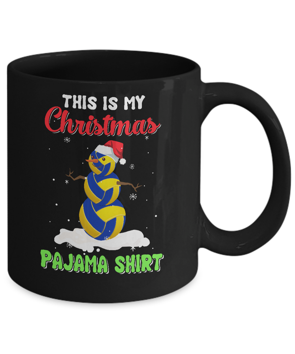 This Is My Christmas Pajama Xmas Snowman Volleyball Mug-Coffee Mug-11oz Mug-Black